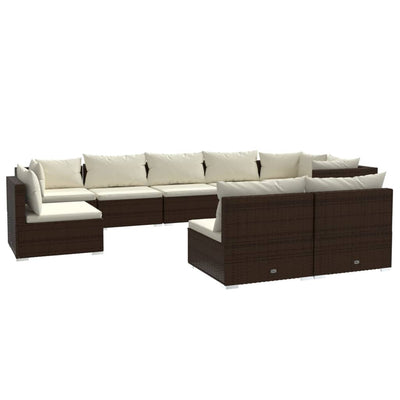 9 Piece Garden Lounge Set with Cushions Poly Rattan Brown