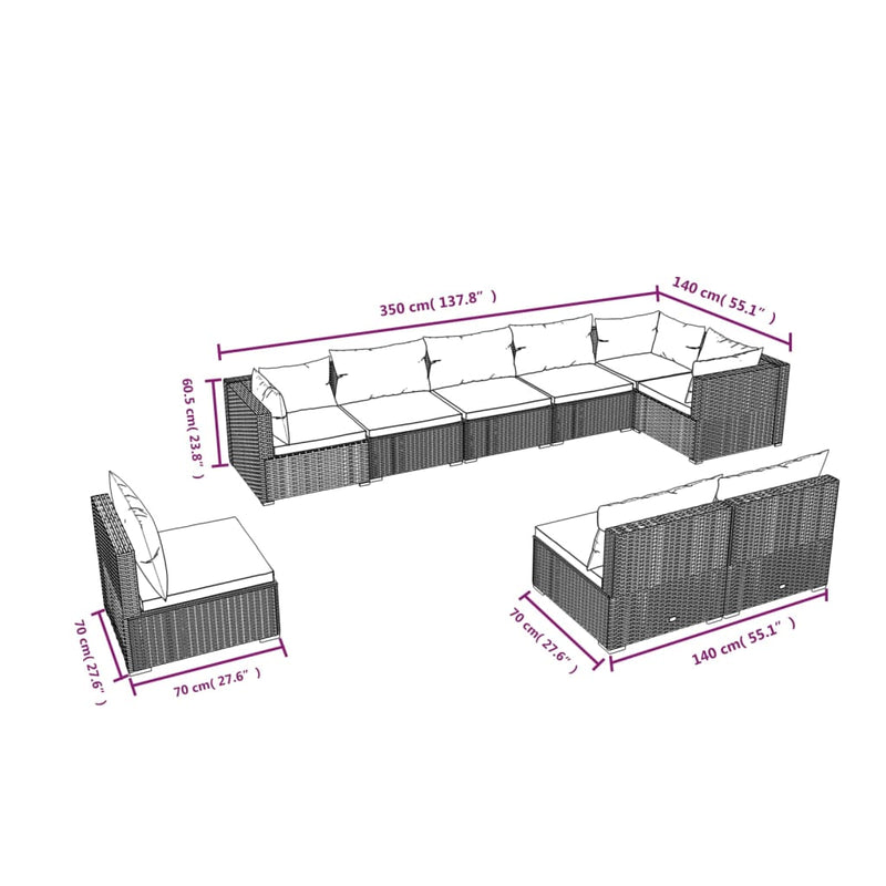 9 Piece Garden Lounge Set with Cushions Poly Rattan Brown