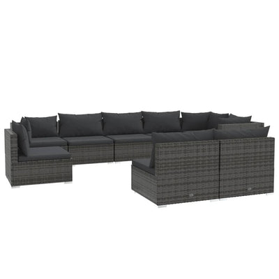 9 Piece Garden Lounge Set with Cushions Poly Rattan Grey