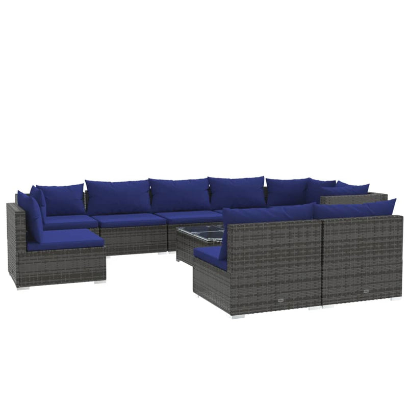 10 Piece Garden Lounge Set with Cushions Poly Rattan Grey