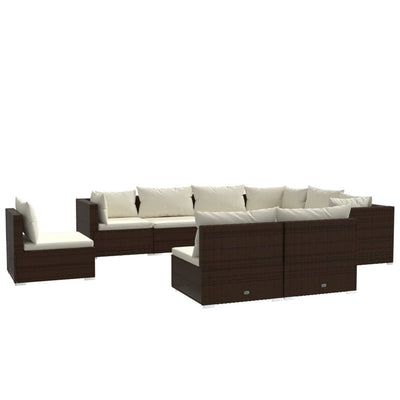 9 Piece Garden Lounge Set with Cushions Poly Rattan Brown