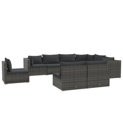 9 Piece Garden Lounge Set with Cushions Poly Rattan Grey