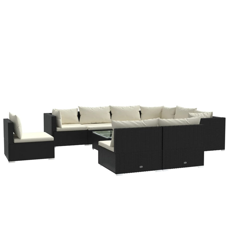 10 Piece Garden Lounge Set with Cushions Poly Rattan Black