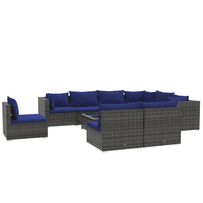 10 Piece Garden Lounge Set with Cushions Poly Rattan Grey