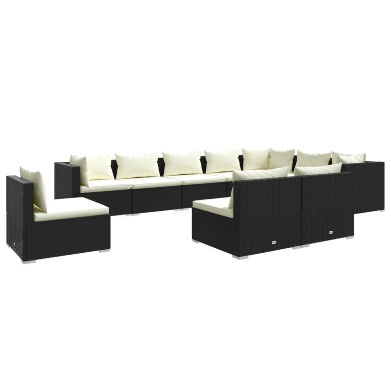 10 Piece Garden Lounge Set with Cushions Poly Rattan Black