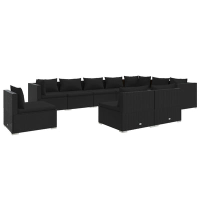 10 Piece Garden Lounge Set with Cushions Poly Rattan Black