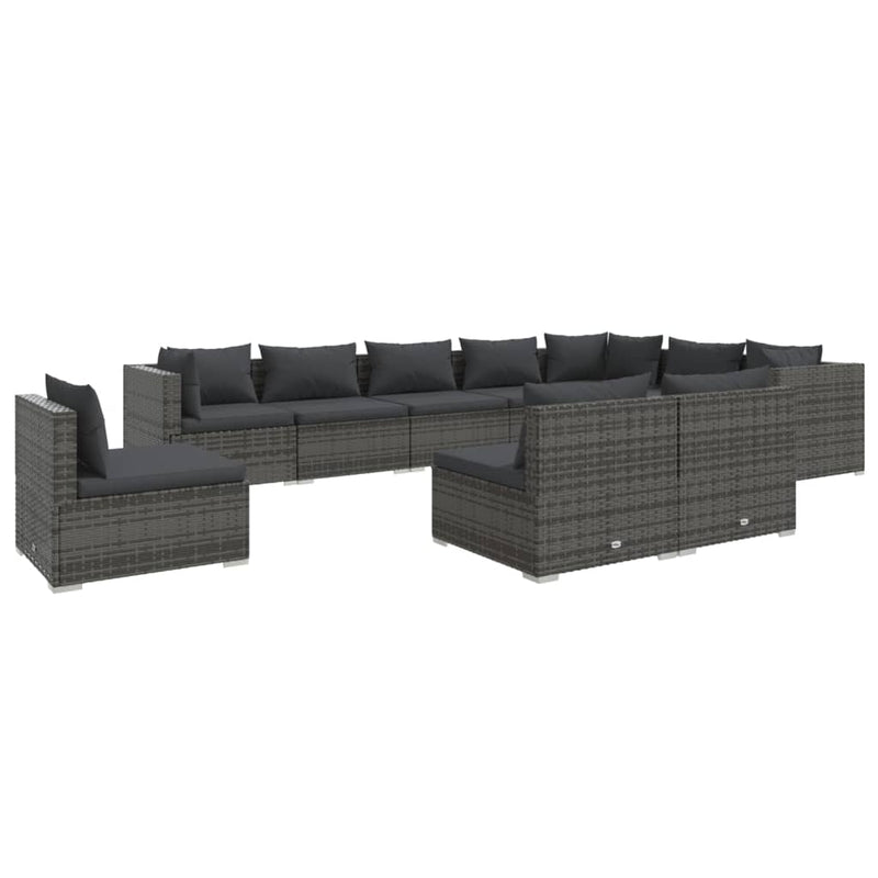 10 Piece Garden Lounge Set with Cushions Poly Rattan Grey