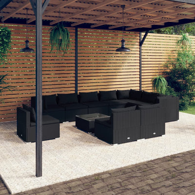 11 Piece Garden Lounge Set with Cushions Poly Rattan Black