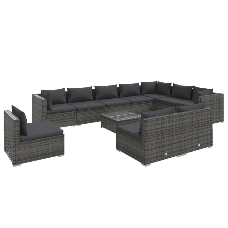 11 Piece Garden Lounge Set with Cushions Poly Rattan Grey