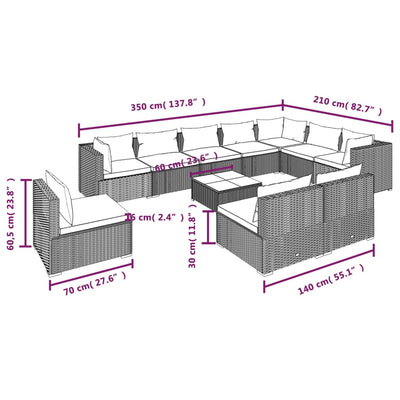 11 Piece Garden Lounge Set with Cushions Poly Rattan Grey