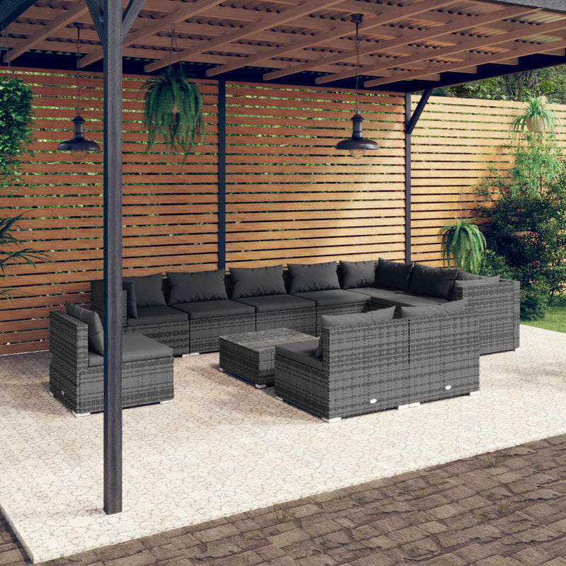 11 Piece Garden Lounge Set with Cushions Poly Rattan Grey