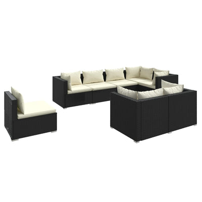 8 Piece Garden Lounge Set with Cushions Poly Rattan Black