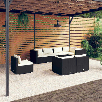 8 Piece Garden Lounge Set with Cushions Poly Rattan Black