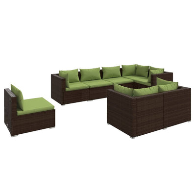 8 Piece Garden Lounge Set with Cushions Poly Rattan Brown