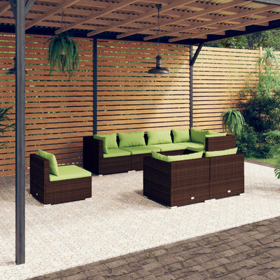 8 Piece Garden Lounge Set with Cushions Poly Rattan Brown