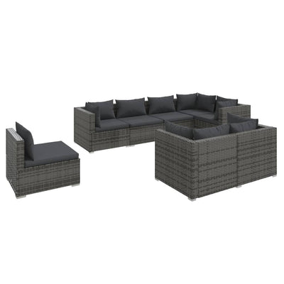 8 Piece Garden Lounge Set with Cushions Poly Rattan Grey