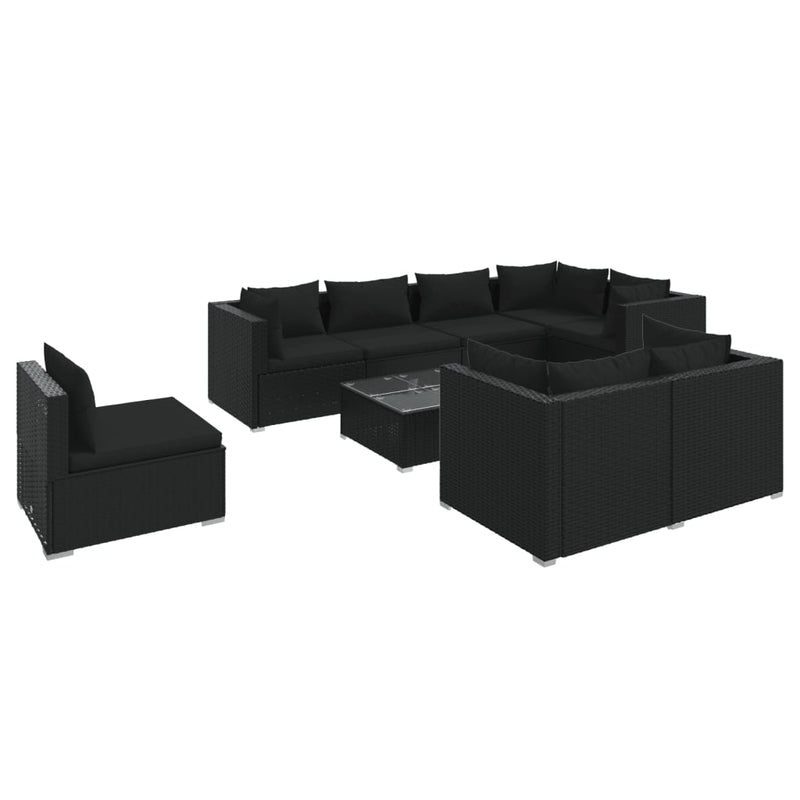 9 Piece Garden Lounge Set with Cushions Poly Rattan Black