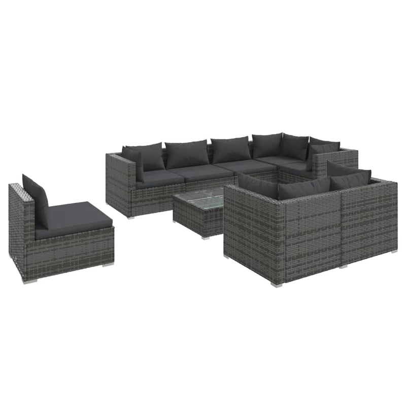 9 Piece Garden Lounge Set with Cushions Poly Rattan Grey