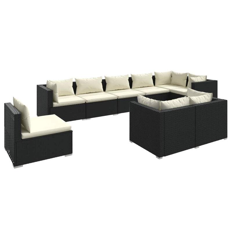 9 Piece Garden Lounge Set with Cushions Poly Rattan Black