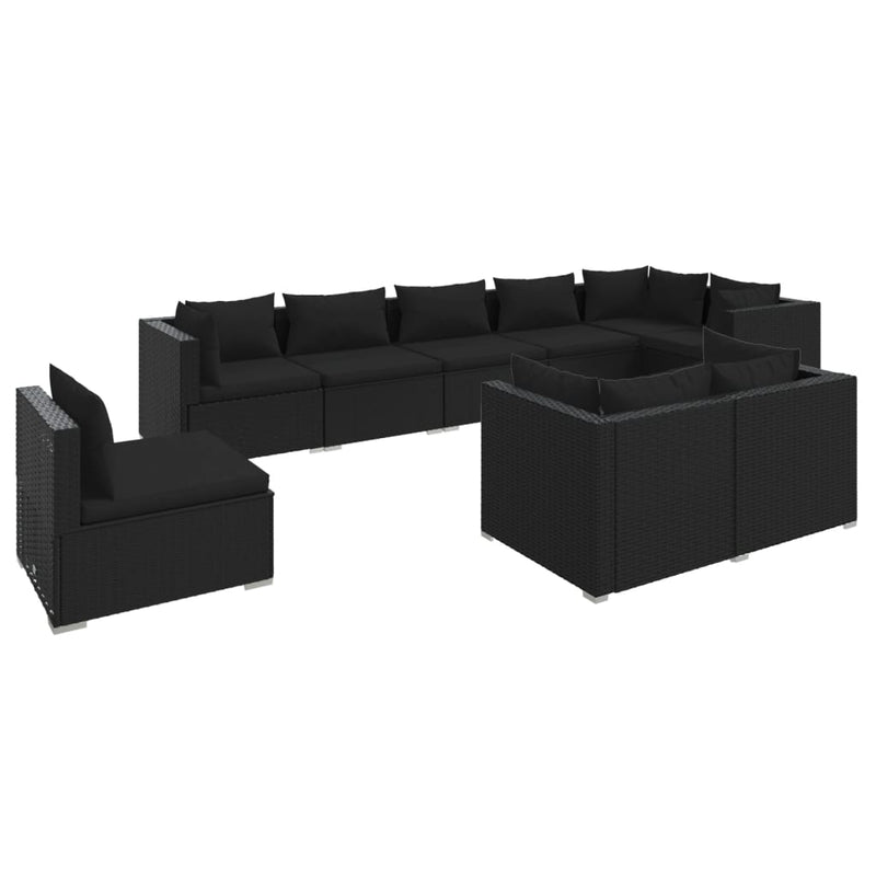 9 Piece Garden Lounge Set with Cushions Poly Rattan Black