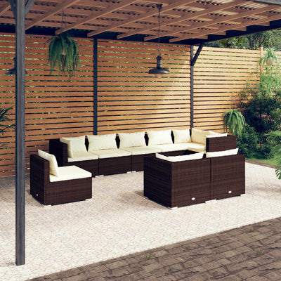 9 Piece Garden Lounge Set with Cushions Poly Rattan Brown