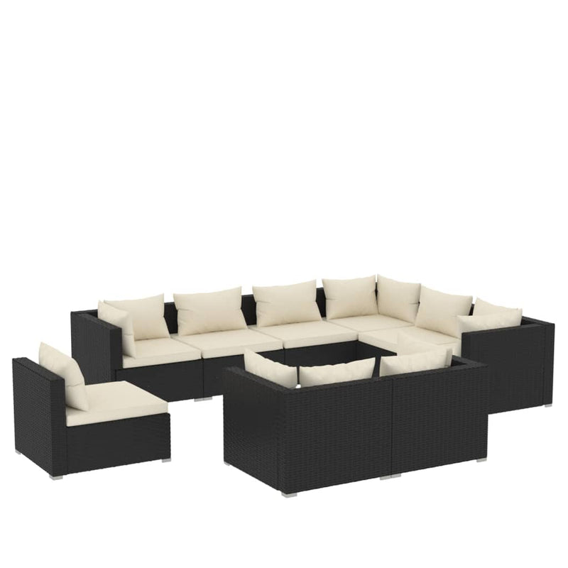 9 Piece Garden Lounge Set with Cushions Poly Rattan Black