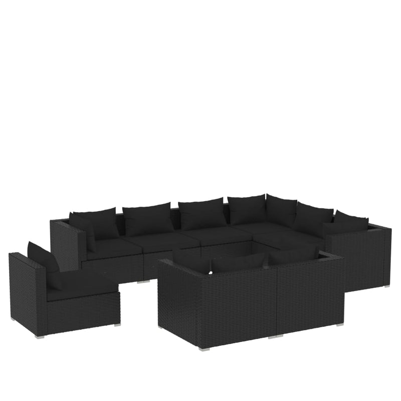 9 Piece Garden Lounge Set with Cushions Poly Rattan Black