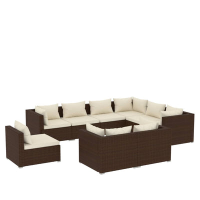 9 Piece Garden Lounge Set with Cushions Poly Rattan Brown