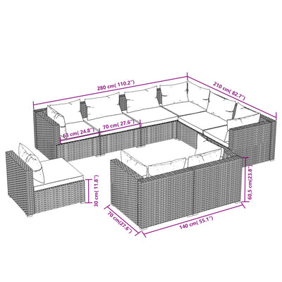 9 Piece Garden Lounge Set with Cushions Poly Rattan Brown