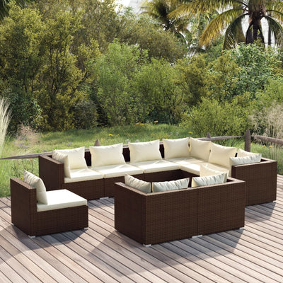 9 Piece Garden Lounge Set with Cushions Poly Rattan Brown