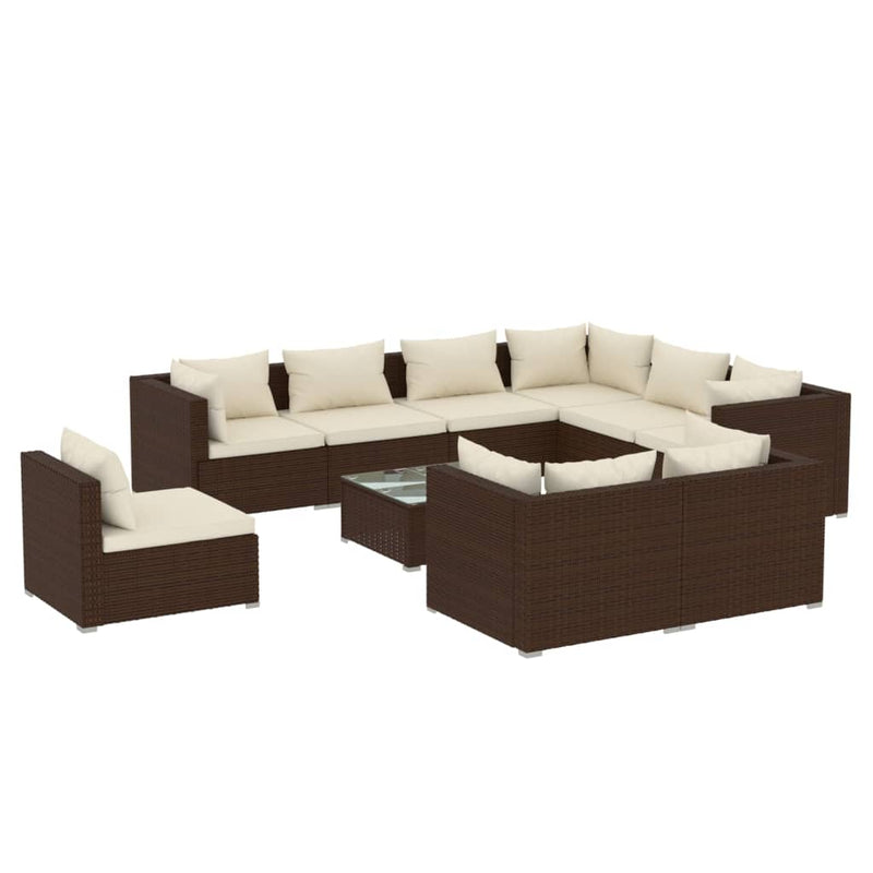 10 Piece Garden Lounge Set with Cushions Poly Rattan Brown