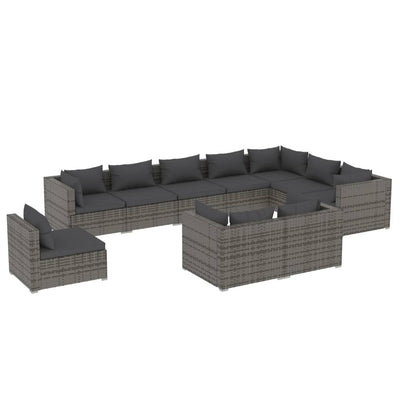 10 Piece Garden Lounge Set with Cushions Poly Rattan Grey