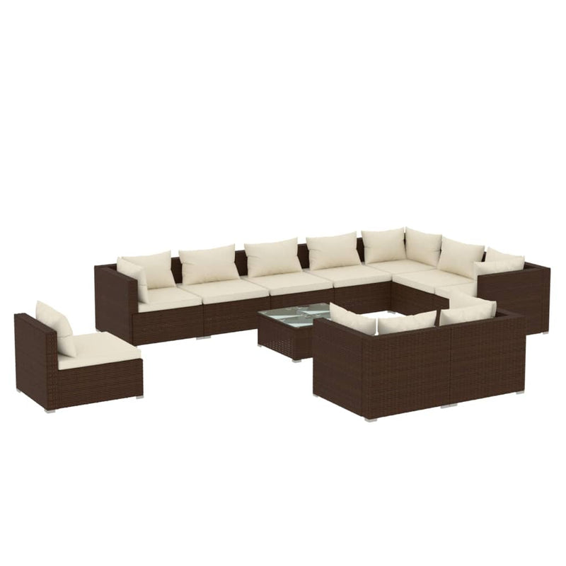 11 Piece Garden Lounge Set with Cushions Poly Rattan Brown