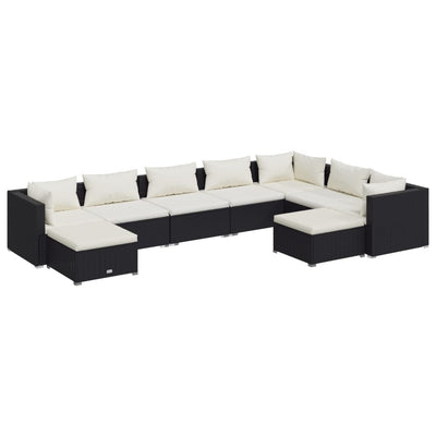 9 Piece Garden Lounge Set with Cushions Poly Rattan Black