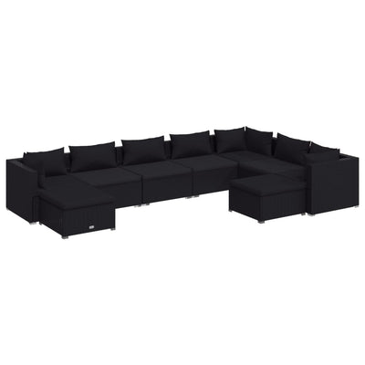 9 Piece Garden Lounge Set with Cushions Poly Rattan Black