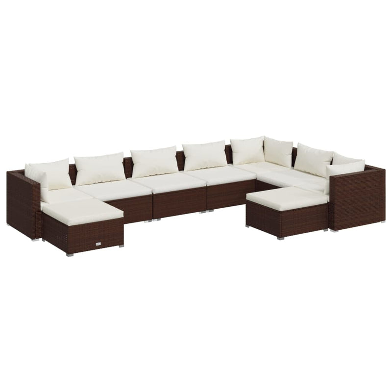 9 Piece Garden Lounge Set with Cushions Poly Rattan Brown