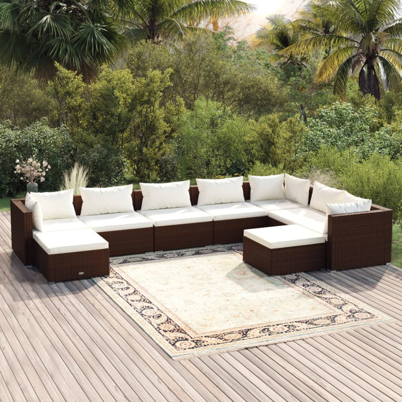 9 Piece Garden Lounge Set with Cushions Poly Rattan Brown