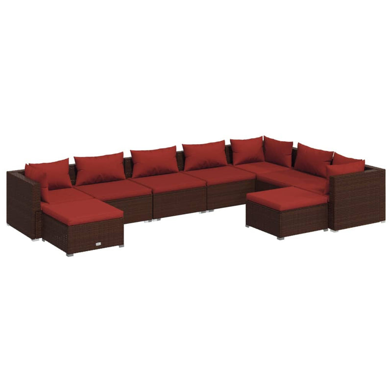 9 Piece Garden Lounge Set with Cushions Poly Rattan Brown