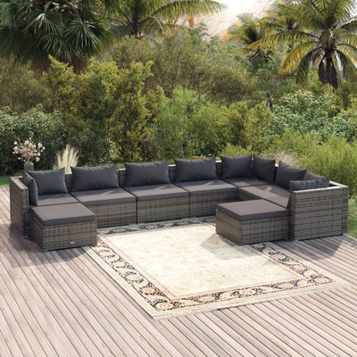 9 Piece Garden Lounge Set with Cushions Poly Rattan Grey