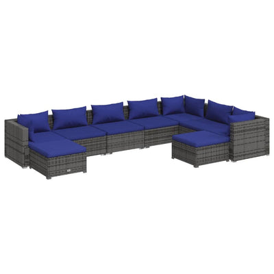 9 Piece Garden Lounge Set with Cushions Poly Rattan Grey