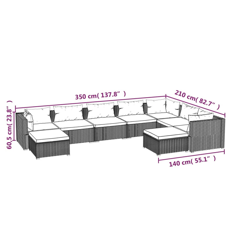 9 Piece Garden Lounge Set with Cushions Poly Rattan Grey