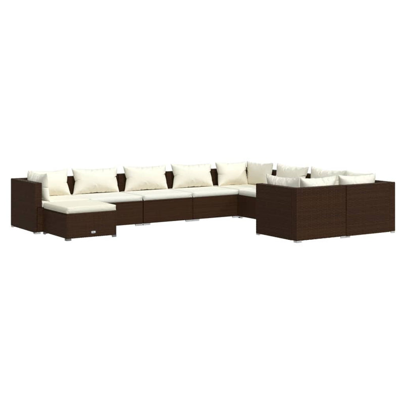 10 Piece Garden Lounge Set with Cushions Poly Rattan Brown