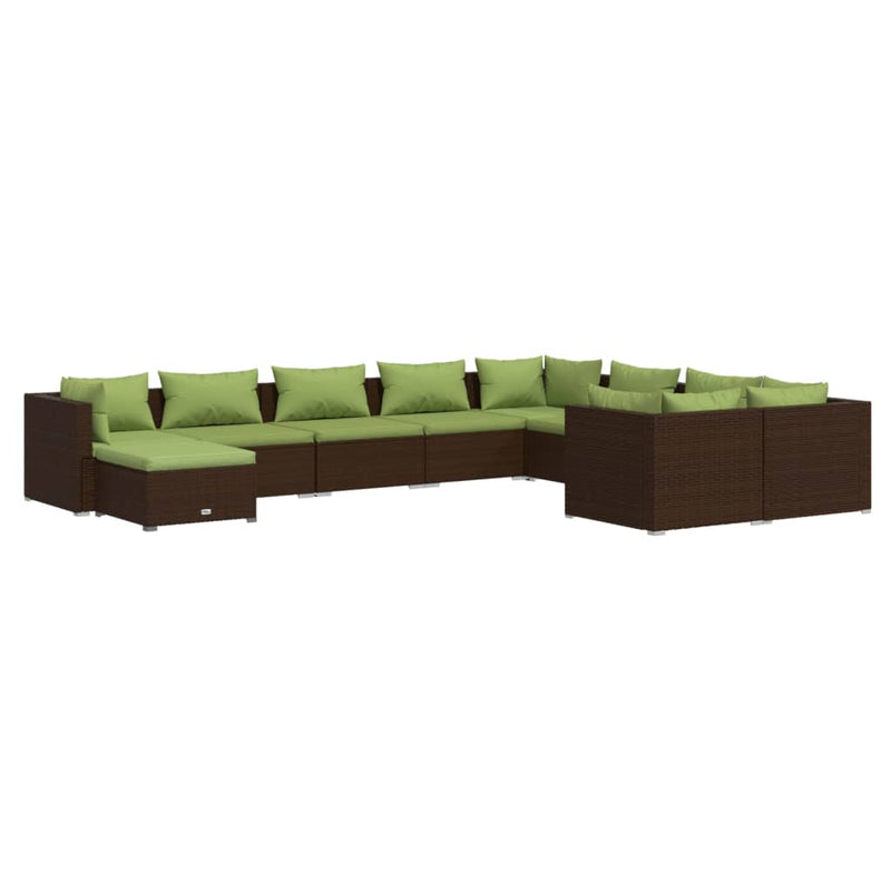 10 Piece Garden Lounge Set with Cushions Poly Rattan Brown