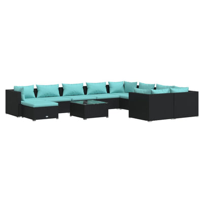 11 Piece Garden Lounge Set with Cushions Poly Rattan Black