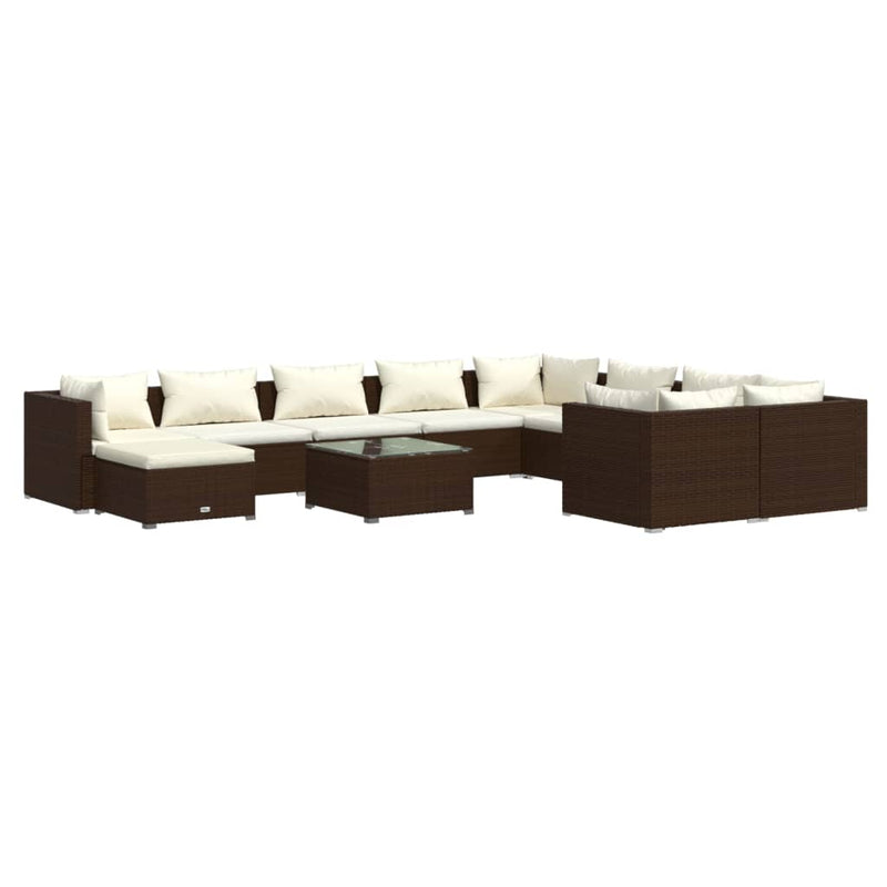 11 Piece Garden Lounge Set with Cushions Poly Rattan Brown