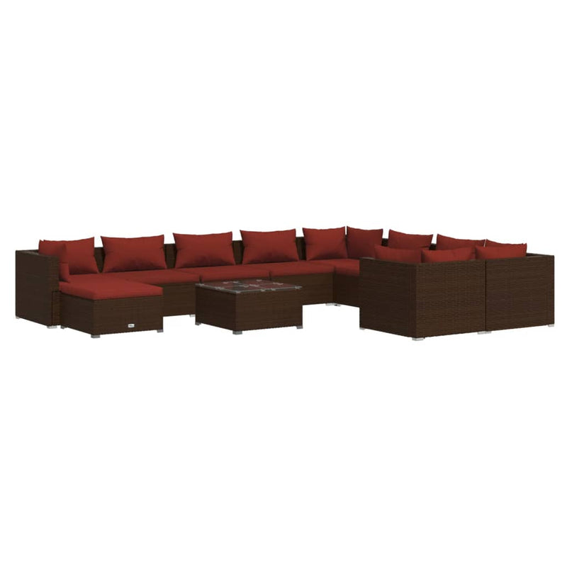 11 Piece Garden Lounge Set with Cushions Poly Rattan Brown