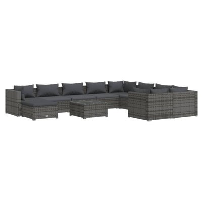 11 Piece Garden Lounge Set with Cushions Poly Rattan Grey