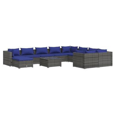 11 Piece Garden Lounge Set with Cushions Poly Rattan Grey