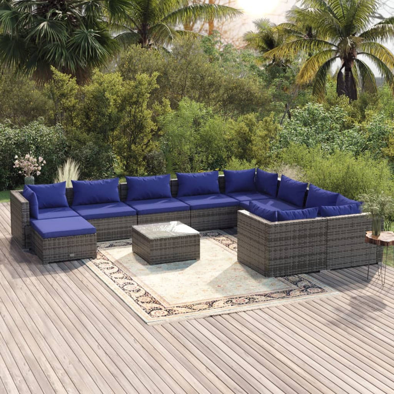 11 Piece Garden Lounge Set with Cushions Poly Rattan Grey