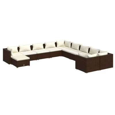 11 Piece Garden Lounge Set with Cushions Poly Rattan Brown